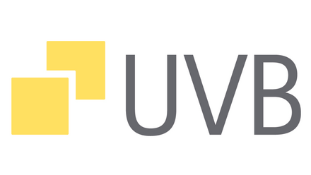 Logo der UVB mit gelbem Symbol und grauer Schrift UVB-Logo